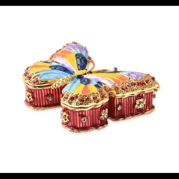 Austrian Crystal, Enameled Butterfly Jewelry Box stash box - Picture 2 of 3